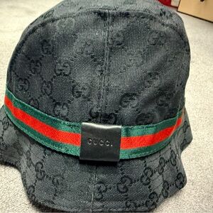 Gucci Black Monogram bucket hat